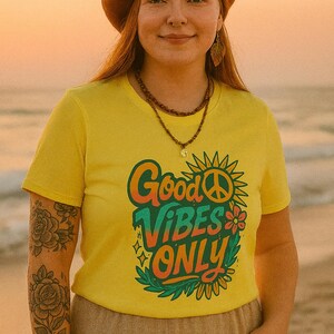 Good Vibes Only Unisex Softstyle T-Shirt, Positive Message Tee, Casual Wear, Gift for Friends, Summer Fashion, Eco-Friendly T-Shirt image 9