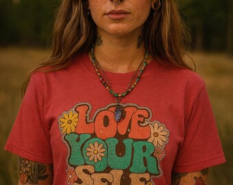 Retro Floral Self Love T-Shirt, Positive Vibe Graphic Tee, Casual Summer Apparel