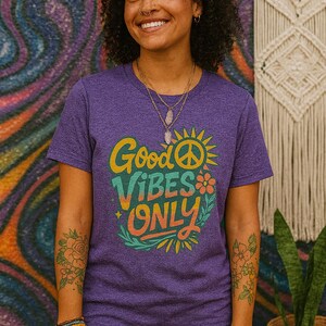 Good Vibes Only Unisex Softstyle T-Shirt, Positive Message Tee, Casual Wear, Gift for Friends, Summer Fashion, Eco-Friendly T-Shirt image 4