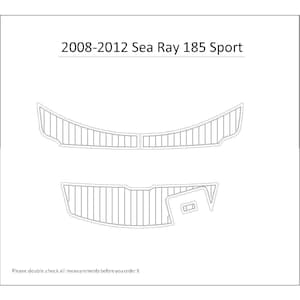 Puede incluir: Dibujo lineal del suelo de la embarcación para un Sea Ray 185 Sport de 2008-2012. La imagen incluye el texto "2008-2012 Sea Ray 185 Sport" y "Por favor, compruebe todas las medidas antes de pedirlo".