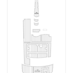 Puede incluir: Dibujo lineal de una cabina de plataforma de baño para barcos. La imagen incluye el texto "1999-2005 Four Winns 268 Vista Swim Platform Cockpit 2025-5-26" y "Por favor, compruebe todas las medidas antes de realizar el pedido".