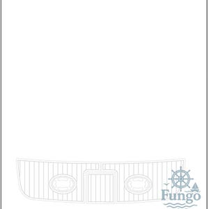 Puede incluir: Un diagrama detallado de una plataforma de baño Sea Ray Sundancer 310. La plataforma es de color gris claro con un patrón de vetas de madera e incluye dos elementos ovalados. El texto "Sea Ray Sundancer 310 Swim Platform 2025-3-10" está en la parte superior.