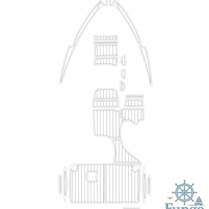 Puede incluir: Dibujo lineal blanco de una plataforma de baño y cabina de barco, con el texto "2003 Bayliner 245 SB Swim Platform and Cockpit". El logotipo de Fungo es visible en la esquina inferior derecha, sobre un fondo blanco.