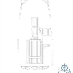 Puede incluir: Dibujo lineal de una plataforma de baño y cabina de barco, con el texto "2018-2019 AXIS A20 Swim Platform and Cockpit" en la parte superior. La imagen incluye un logotipo de "Fungo" con un timón y un velero.