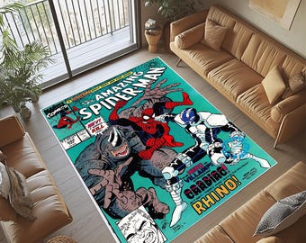 Spiderman Comic Cover Area Rug: Villain vs Hero
