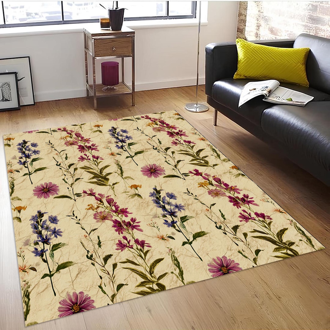 Vintage Floral Kitchen Rug: Rustic Farmhouse Wildflower Carpet - Etsy