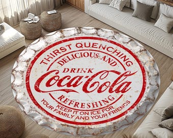 コカ・コーラ ラウンドラグ：レトロなコカ・コーラデザイン、柔らかな