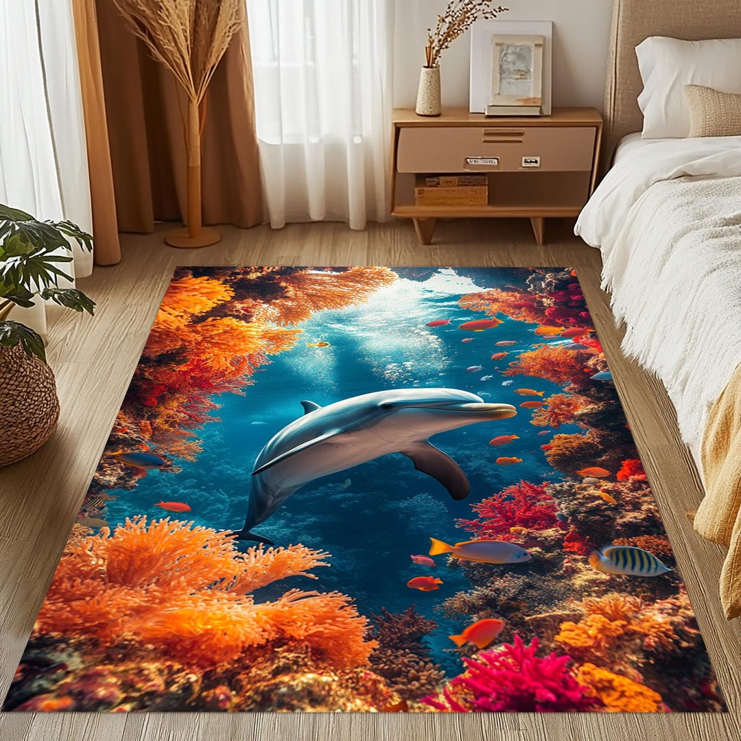 Dolphin Area Rug: 3D Ocean Coral Reef Design - Etsy