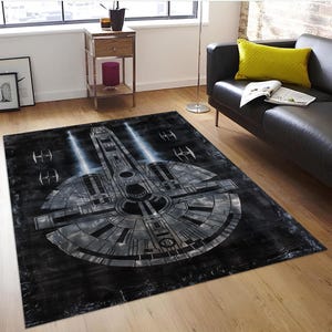 Star Wars Rug: Gray Black Patterned Design, Non-Slip Cotton Base
