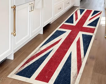 British Flag Rug: Red Blue Union Jack Carpet, Classic UK Pattern, Modern Runner