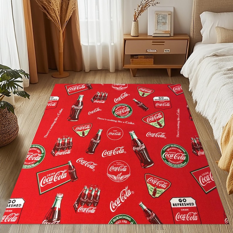 Coca Cola Round Rug Coca Cola Patterned Rug: Historical Signs, Soft Home Decor - Etsy