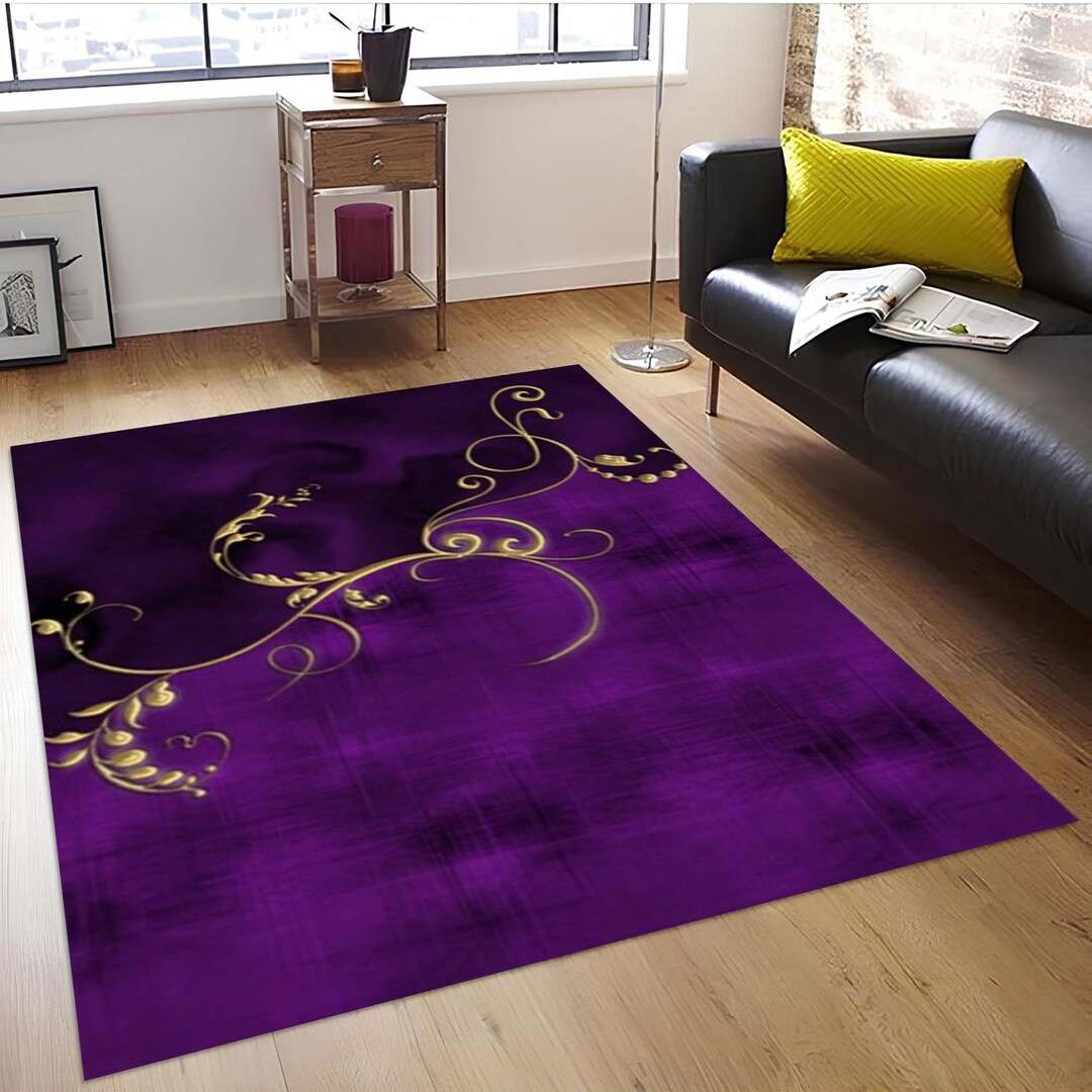 Purple Gold Floral Carpet: Modern Turkish Style Rug - Etsy