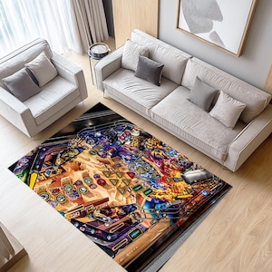 Yellow Blue Pinball Rug, Pinball Playfield Rugs, Pinball Rug,Pinball Game Room Rug,Game Room Rug,Pinball Decor Rug, Game  Rug,Pinball Carpet