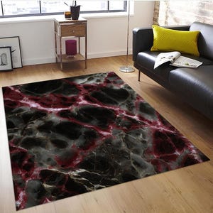 Tapis à motifs de marbre noir et rouge : décoration de salon moderne
