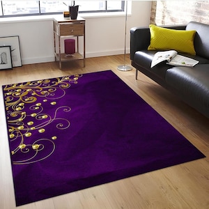 Purple and Gold Rug: Modern Turkish Style Carpet