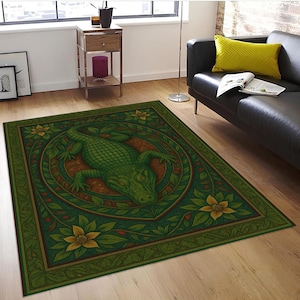 Alligator Area Rug,Jungle Theme Carpet,Green Animal Floor Mat,Nature Living Room Decor,Kids Wildlife Reptile Rug,  Kids room crocodile rug