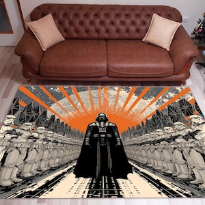 Orange Black Star Wars Rug: Gray Patterned Design