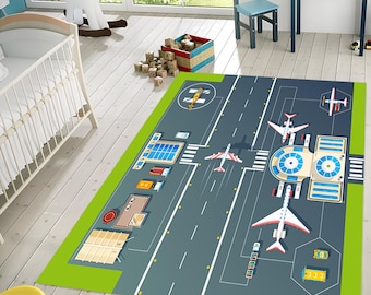 Airport Runway Rug: Kids Play Mat, Airplane Decor