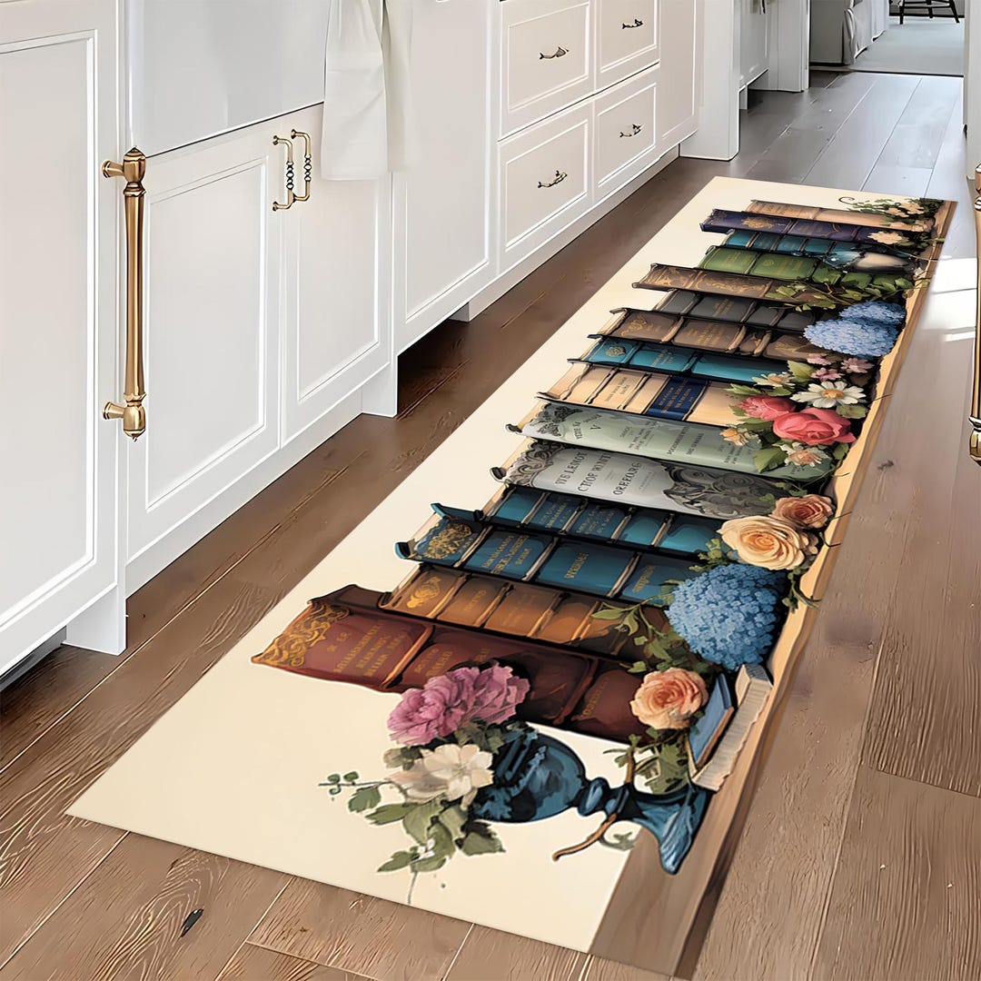 Books and Flowers Runner Rug: Library Hallway Decor - Etsy UK
