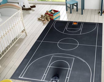 Gray Basketball Court Rug: Sports Design Decor