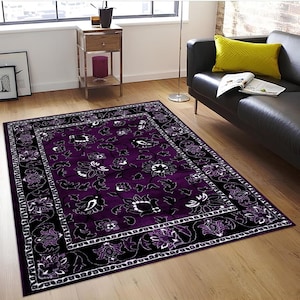 Purple Floral Turkish Carpet: Modern Living Room Rug