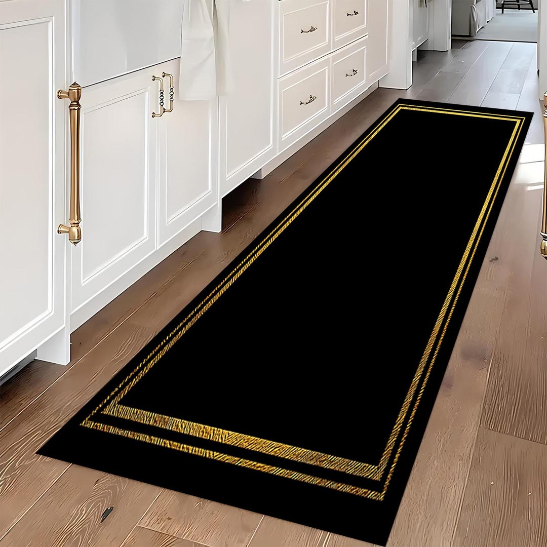 Washable Black and Gold Runner Rug: Modern Design - Etsy