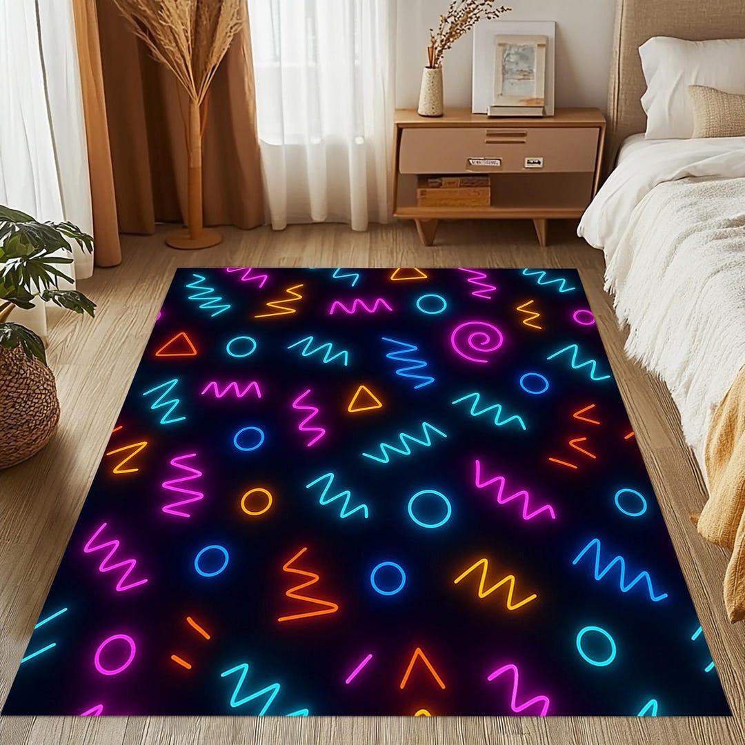 Retro Arcade Rug: 80s Neon Gaming Floor Mat - Etsy