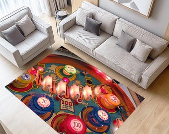 Pinball Playfield Rug: Red & Blue Game Room Decor