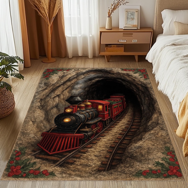Red Train Rug Texture 3D Train Tunnel Rug: Steam Locomotive Illusion Carpet - Etsy