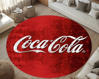 コカ・コーラ ラウンドラグ：レトロなコカ・コーラデザイン、柔らかな
