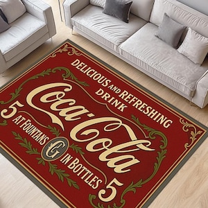 【激レア】Coca-Cola ヴィンテージラグマット　コカコーラ　インテリア雑貨 ヴィンテージ コカコーラ ラグ：レトロなソーダポップ広告のフロア