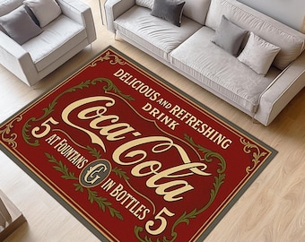 COCA COLA ヴィンテージラグ Coca Cola Rug, Vintage Coke Decor, Red Area Rug, Retro Kitchen Mat