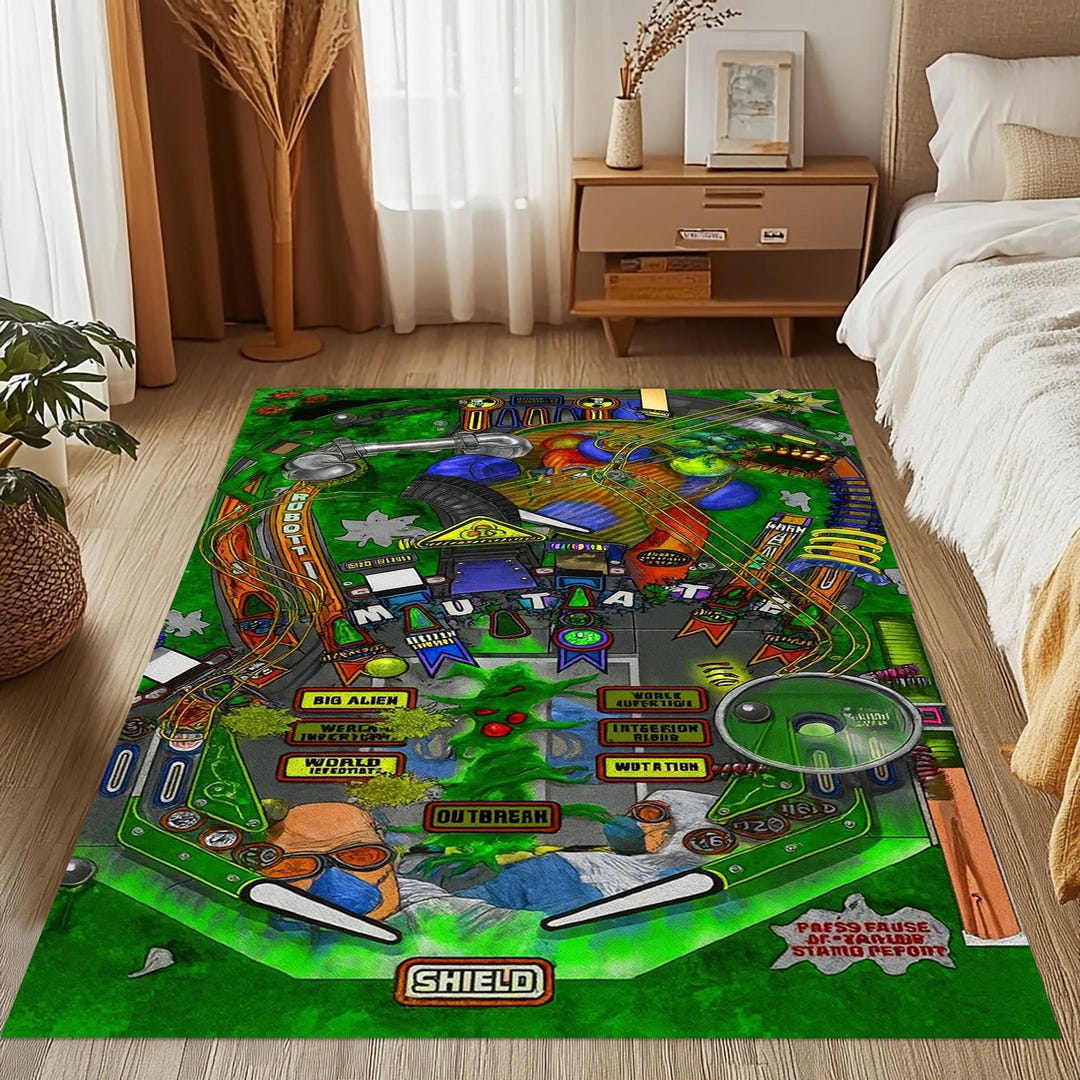 Retro Pinball Rug: Neon Arcade Gamer Zone Floor Mat - Etsy