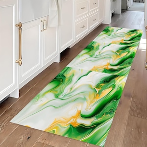 Green Marble Runner Rug: Washable Non-Slip Velvet Carpet