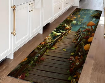 Fantasy Forest Runner Rug: Enchanted Mushroom Path, Non-Slip