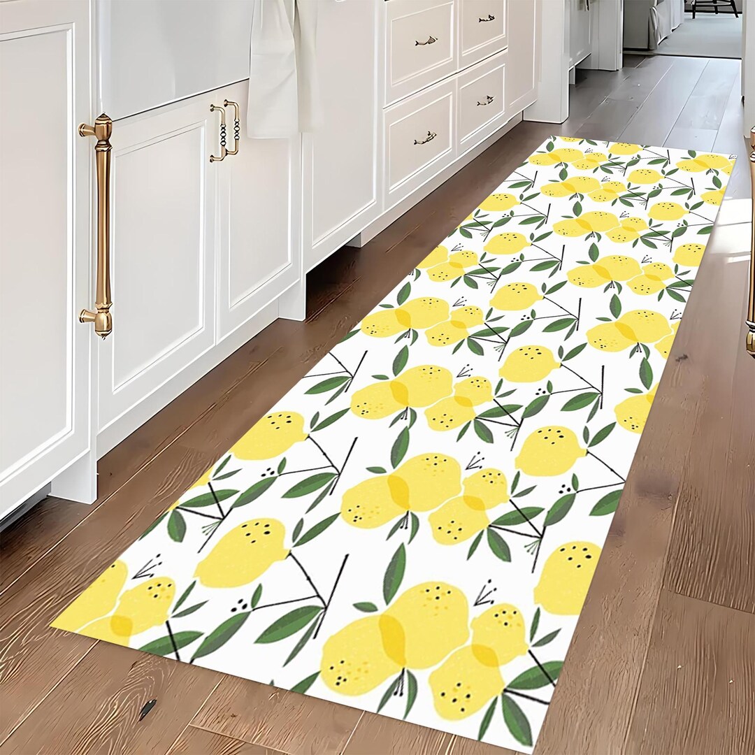 Lemon Patterned Runner Rug: Non-slip Cotton Base, Velvet Top - Etsy