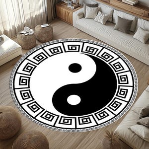 Round Black White Ying Yang Rug, Black White Ying Yang Rugs,  Black White Desing Rug,   Ying Yang Pattern Rug,  Black White Round Gift Rug