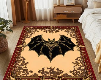 Black Bat Patterned Rug: Gothic Home Decor