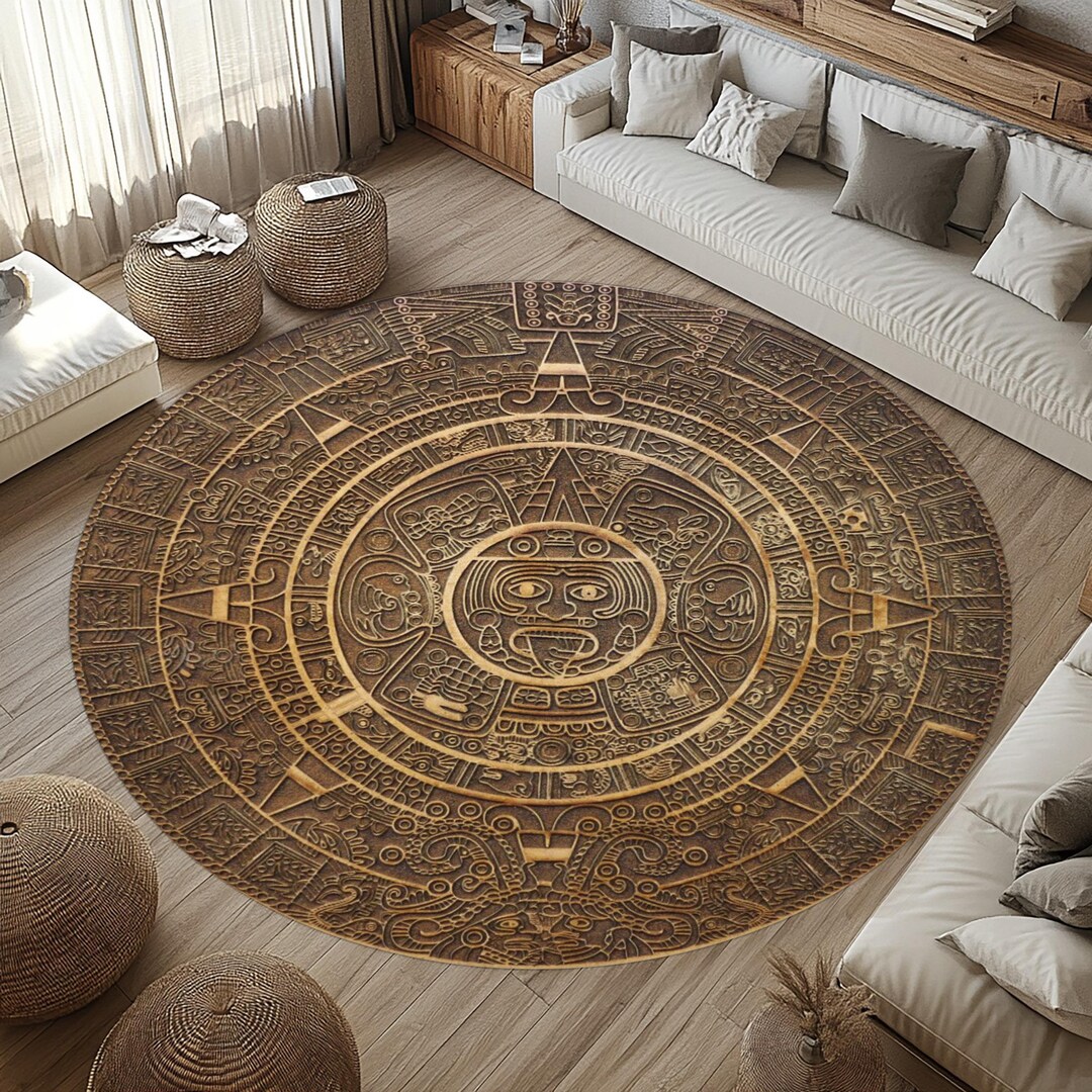 Aztec,aztec Round Mayan Calendar Rugs,mayan Calendar Carpet,round Mayan ...