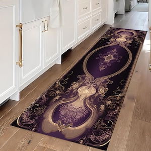 Tapis de passage moderne violet et or : design turc unique