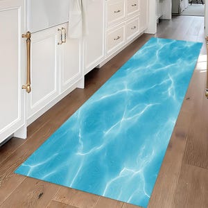 Blue Ocean Wave Runner Rug: Coastal Kitchen Floor Mat