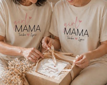 Shirt mama meisje met namen dochter, aangepast moedercadeau, comfortkleuren gepersonaliseerd mama-shirt, Moederdagcadeau van dochter, shirt meisje moeder