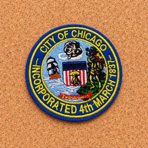 City of Chicago Iron On Patch | Heat Press Chicago Patch for hats, Denim, Sweaters, Jackets, Shirts, Totes and more.