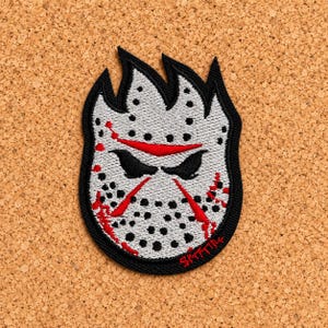 Spitfire x Hockey Mask Killer Iron on Patch | Jason x Spitfire Heat press patch for hats, Denim, Jackets, shirts, totes, Sweaters and more.