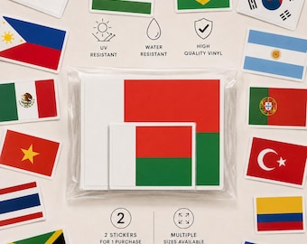 Conjunto de adesivos com a bandeira de Madagascar | Vinil resistente à água (vários tamanhos)
