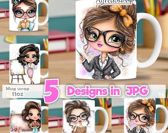 5 cartoon designs for Teacher's Day, 5 designs in JPG, digital designs, designs, 11oz, vintage, teacher, mug, cup, teacher's day