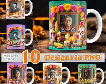 10 designs digital Day of the Dead MEXICO 3d, designs in PNG, sublimation wrap mugs, digital designs, 11oz, style templates, day of the dead