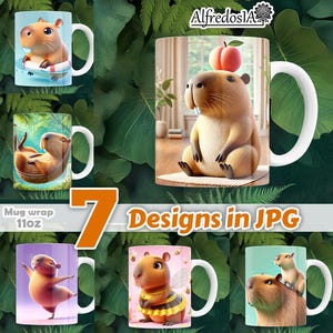 7 Designs Capybara 3D, 7 Designs in JPG, Tassen mit Sublimationsdruck, digitale Designs, Cartoons, 11 Unzen, Stilvorlagen, Tiere, Capy, Capybara