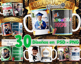 30 graduation designs, 30 designs in PNG - PSD, sublimation wrap mugs, digital designs, graduation, 11oz, mugs, 2026
