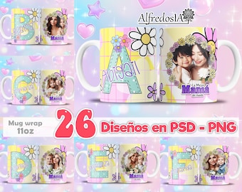 26 Mother&#39;s Day ABC designs, 26 PSD - PNG designs, digital designs, 11oz, Mother&#39;s Day, vintage, alphabet, mug